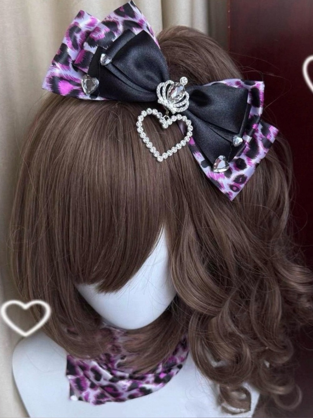 Handmade Shibuya Lolita Hime Gyaru Mars Leopard Rhinestone Bow Headband